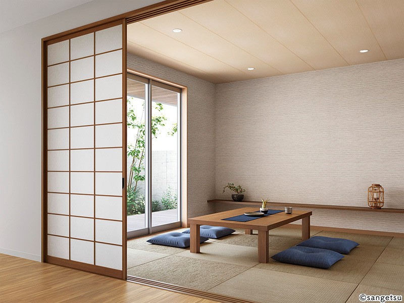 くすみカラー和調デザイン壁紙