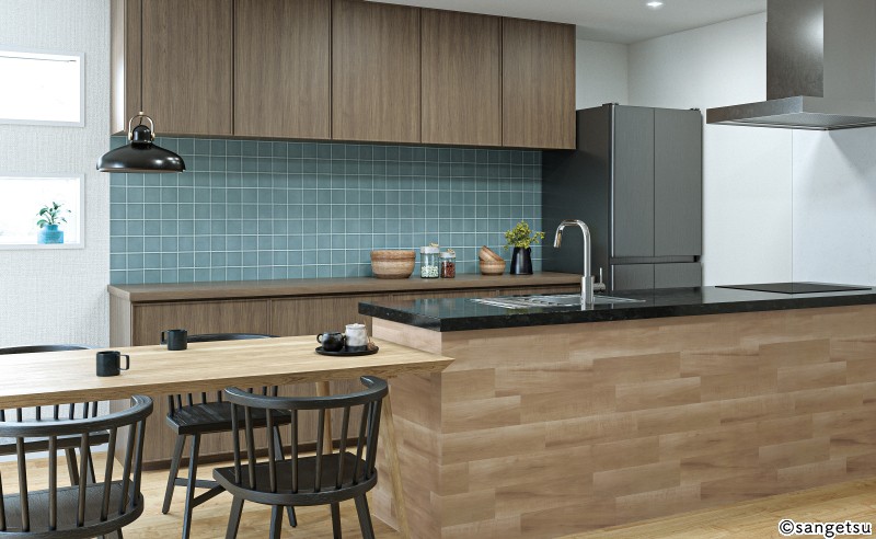 撥水機能付!リアル凹凸タイル柄壁紙