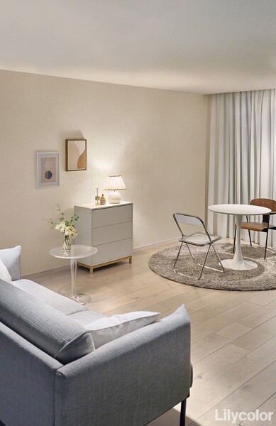 くすみカラーのストーン調壁紙