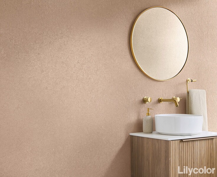 くすみカラーのストーン調壁紙