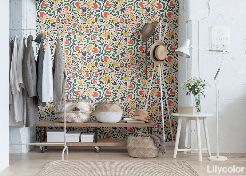 北欧風ツリー&リーフ柄壁紙