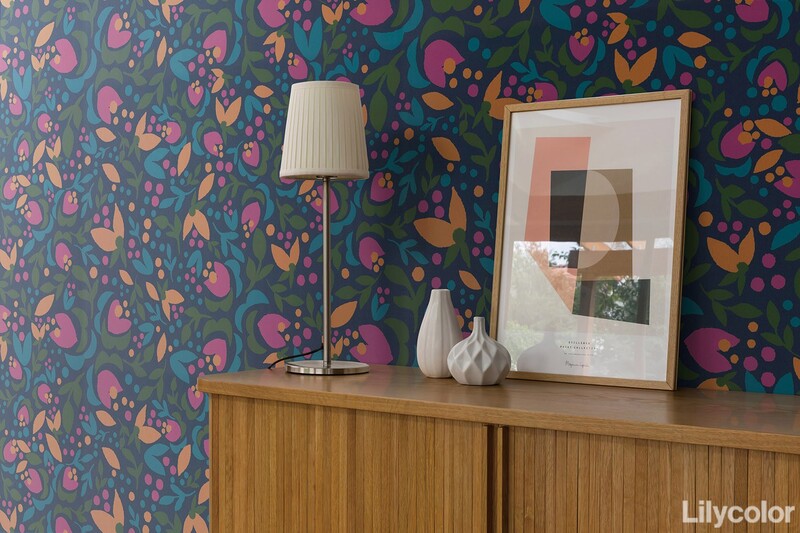 北欧風ツリー&リーフ柄壁紙