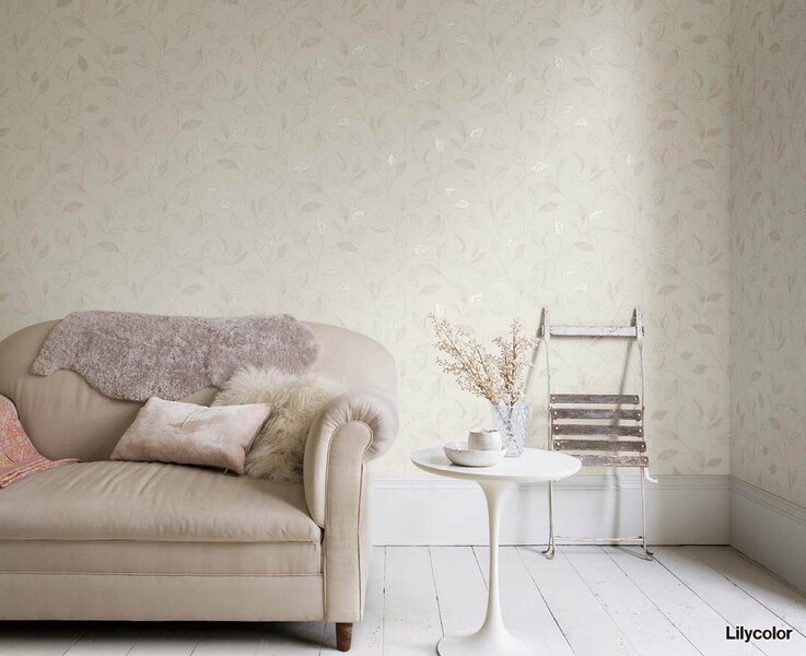 くすみカラーフラワーリーフ柄壁紙