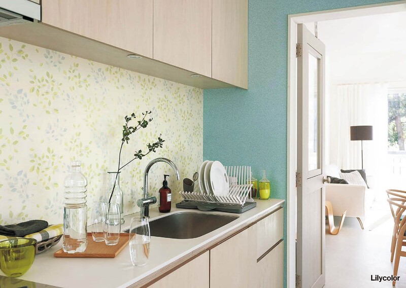 ナチュラルカラーリーフフラワー壁紙