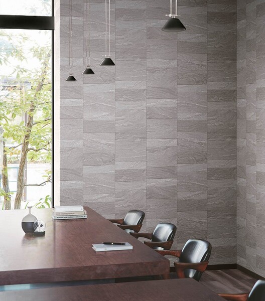 落ち着いた色味のブロック柄壁紙