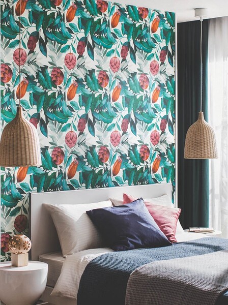 ゴージャスなフラワー・リーフ柄壁紙