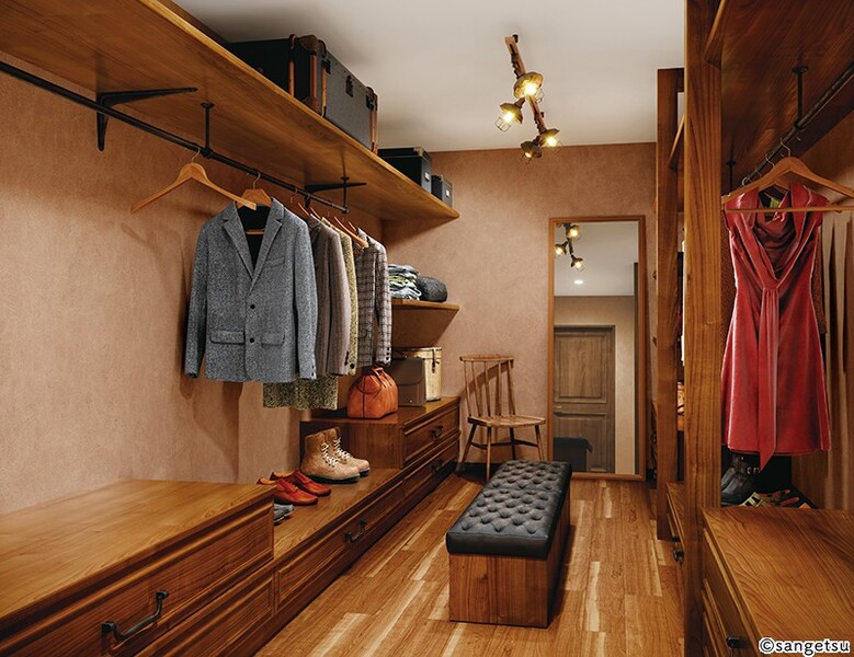 ヴィンテージ風柄入り&レザー調壁紙