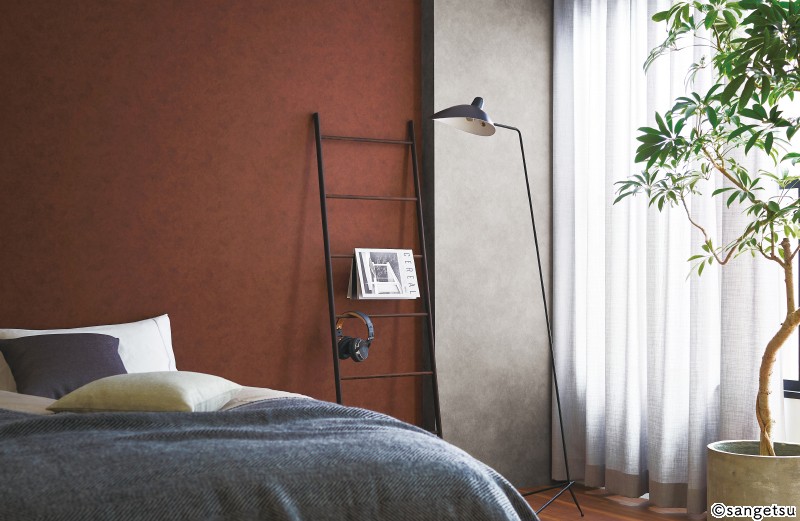 ヴィンテージ風柄入り&レザー調壁紙