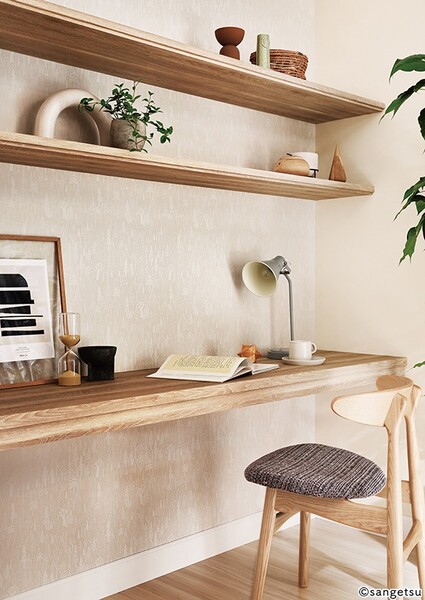 北欧テイスト&淡いリーフ柄壁紙