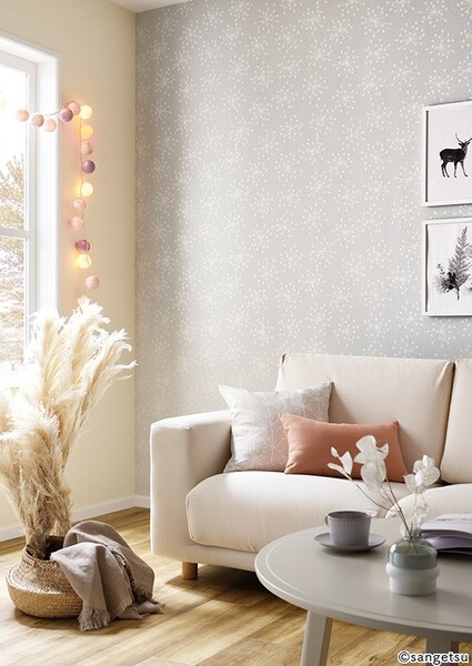 北欧テイスト&淡いリーフ柄壁紙