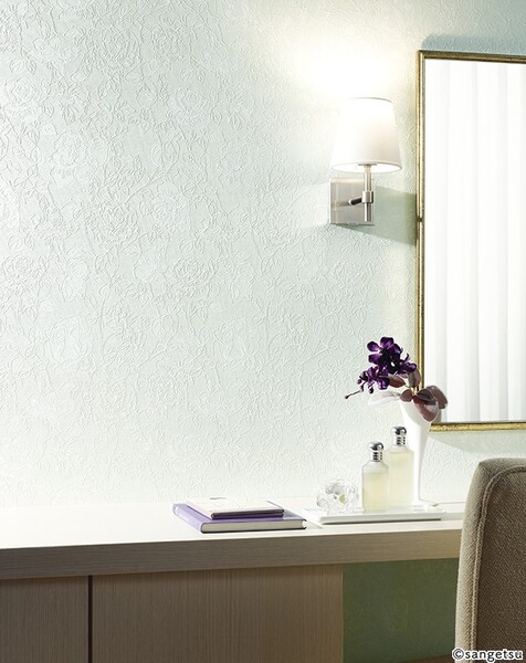 北欧テイスト&淡いリーフ柄壁紙